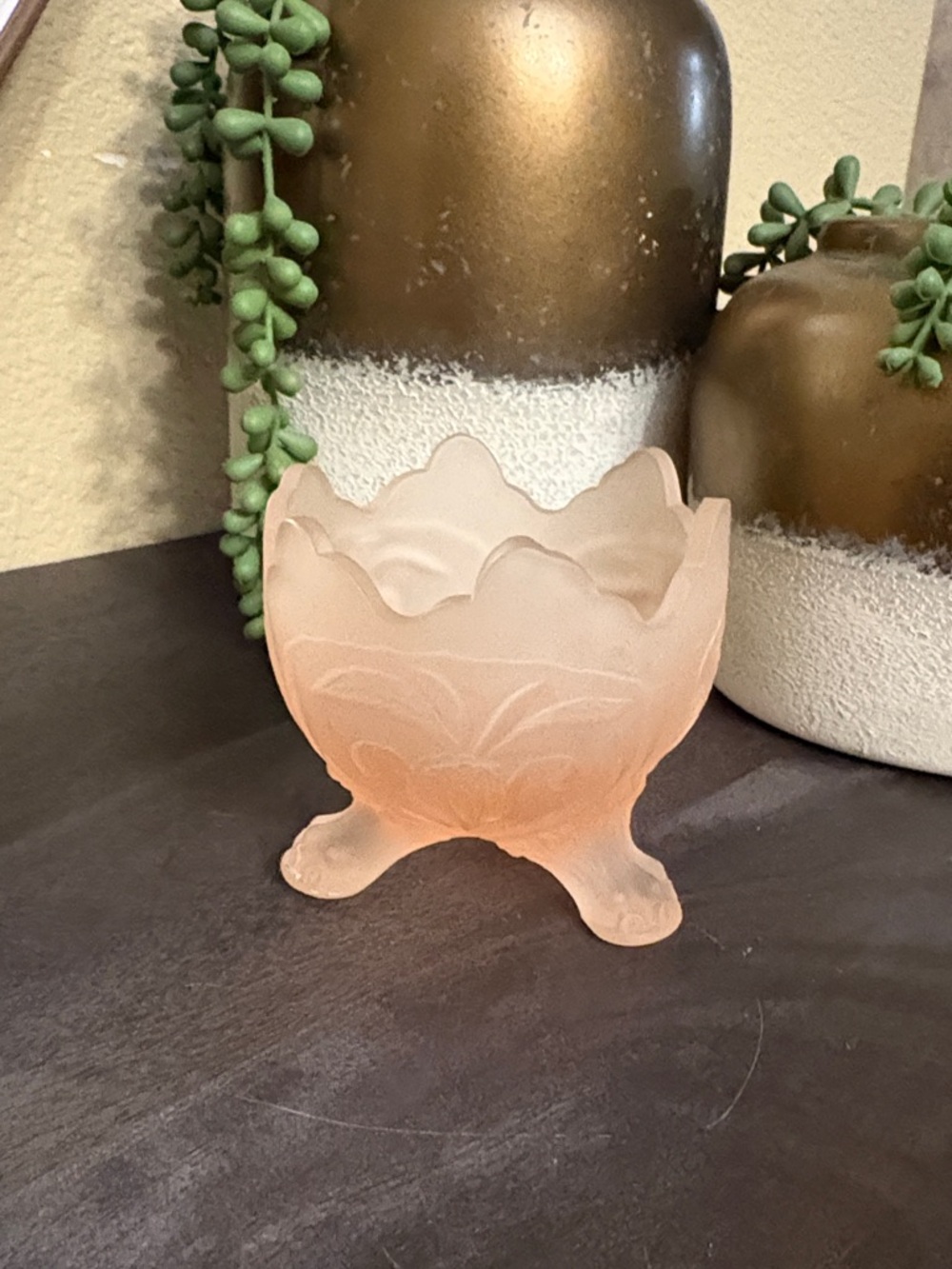 Frosted Pink Glass Footed Candy Dish